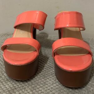 KAYLEEN By Los Angeles Coral Patent Platform Slide Sandals